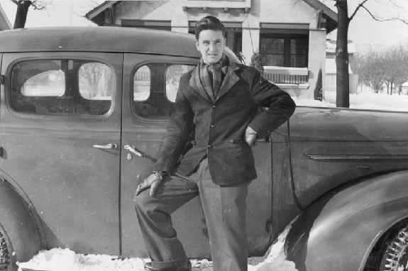 Robert Hawks and his car in 1942.